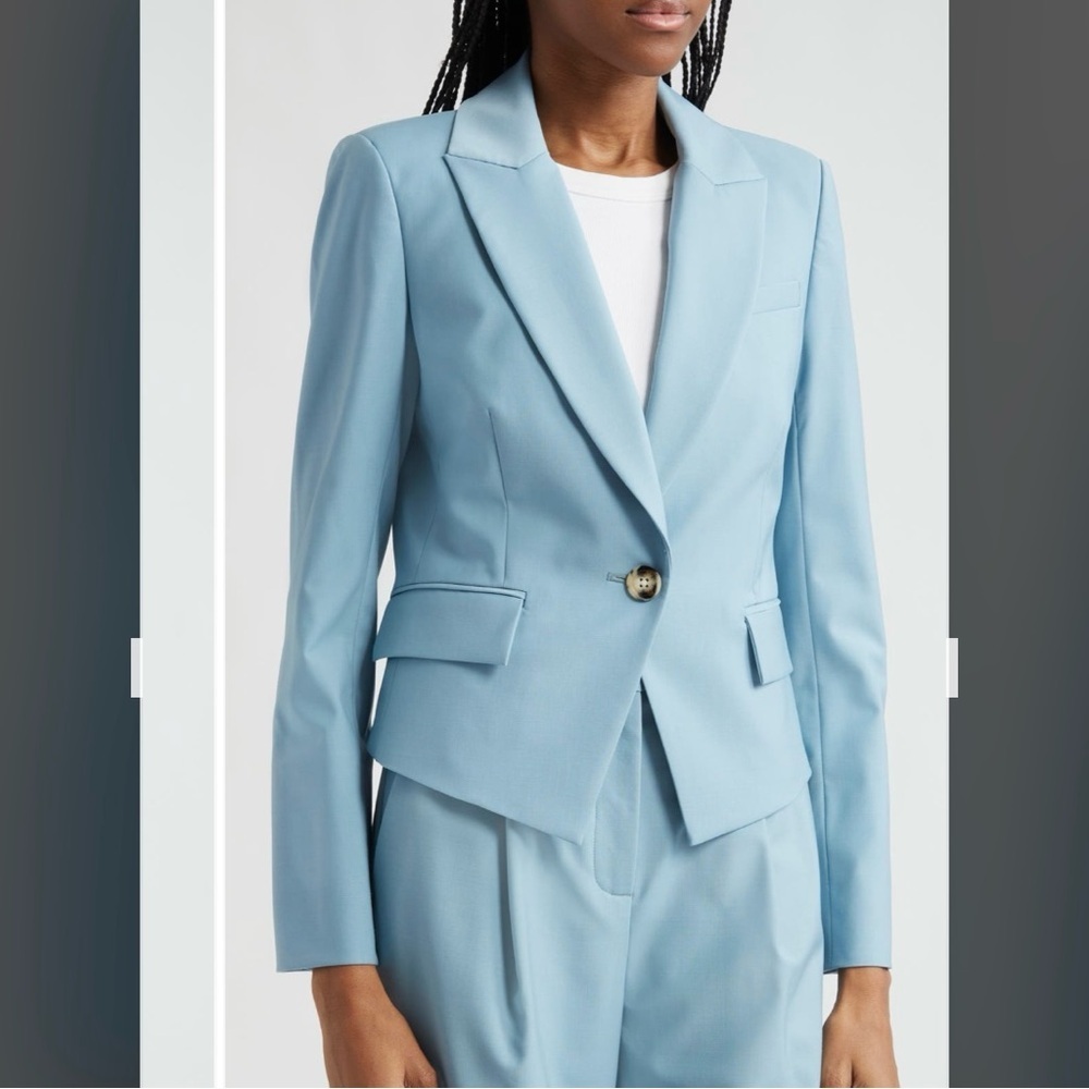 Veronica Beard Blue Hosanna Stretch Virgin Wool Blend Dickey Jacket in Sea Glass - Picture 2 of 12
